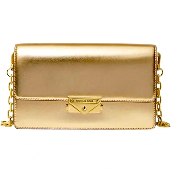 NWT MK Pale Gold The Cece Flap Crossbody Shoulder Bag With Detachable Gold Chain - Picture 5 of 16